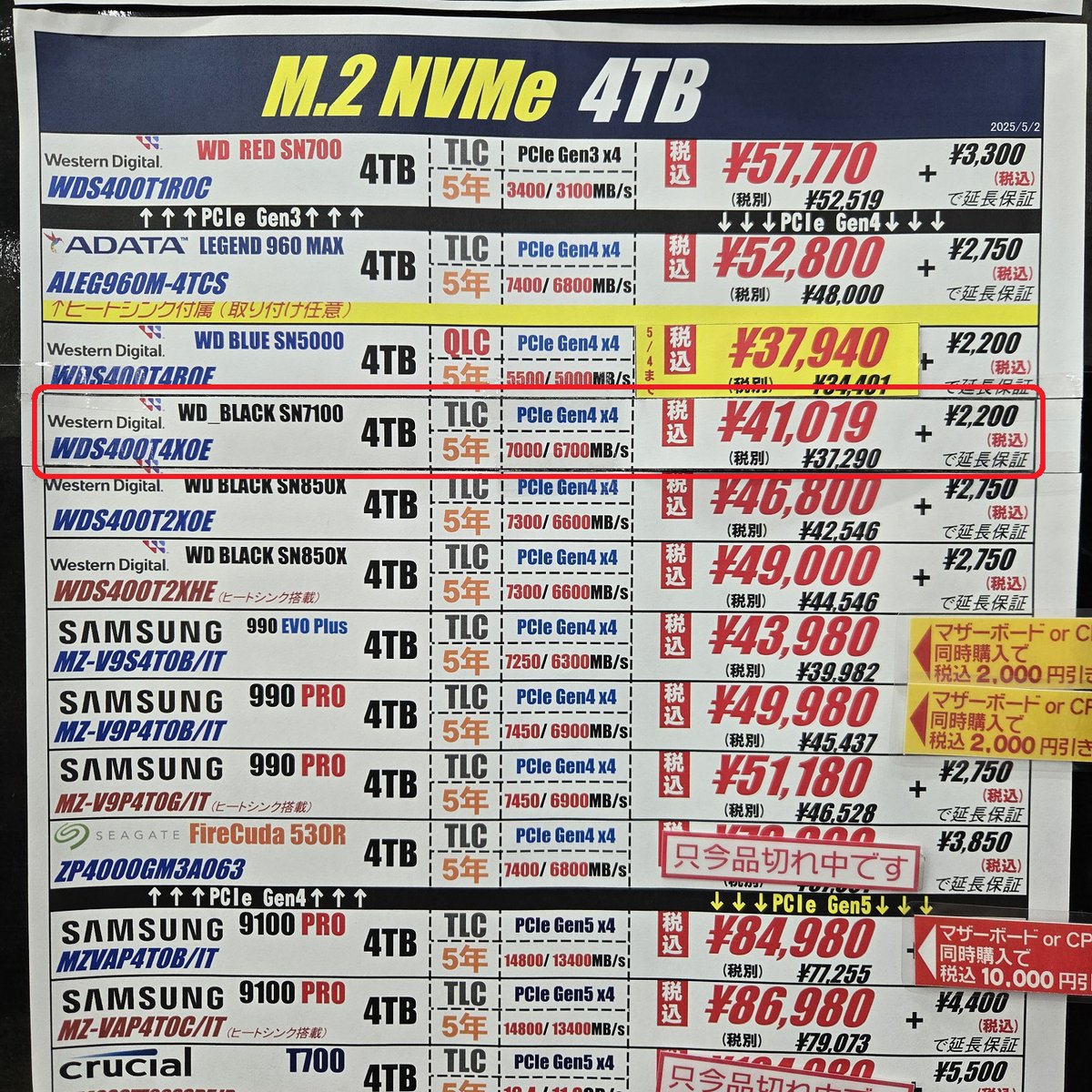 3F】 新商品? WesternDigitalの最新SSDに4TBが登場！ ◼️M.2 NVMe 
