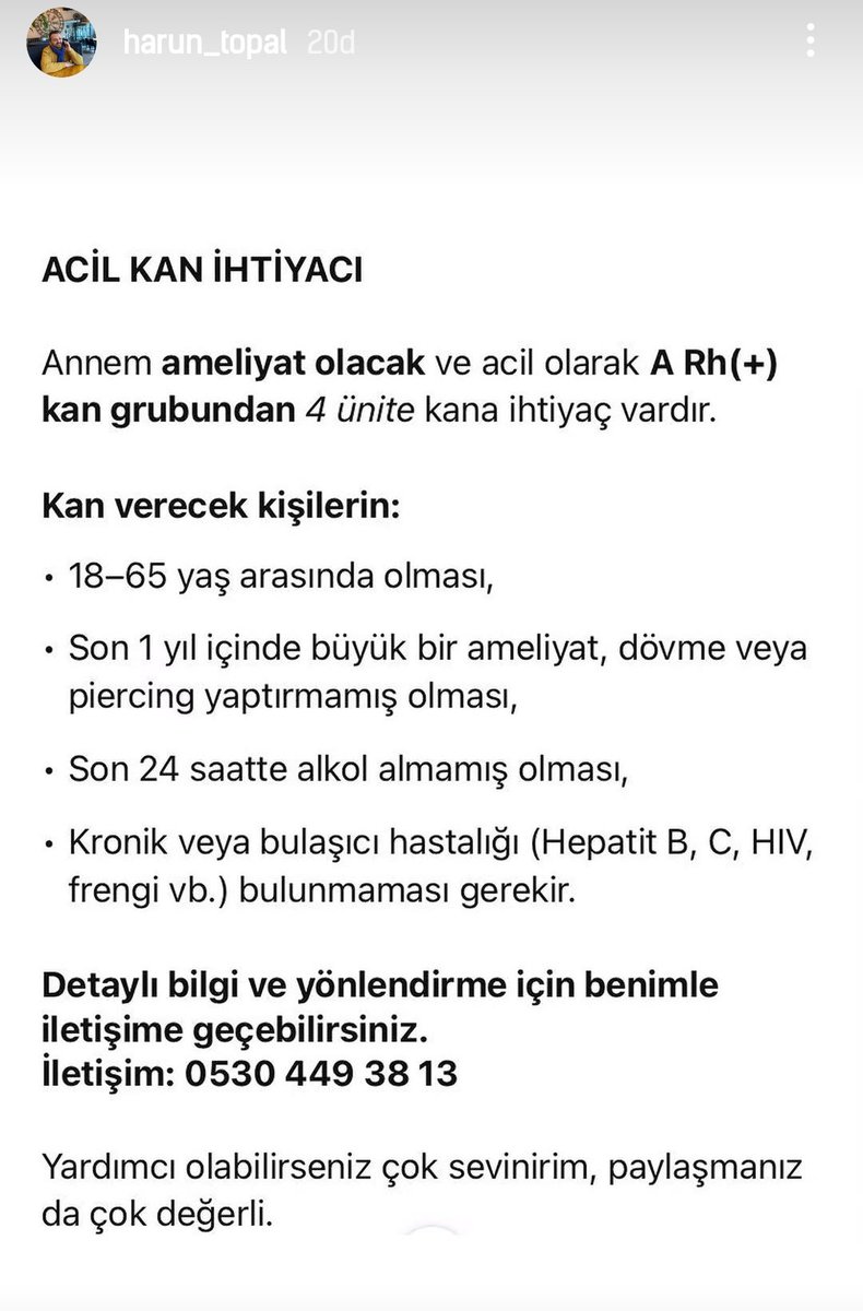 🚨🚨 Harun Topal kardeşimizin annesi için acil kan ihtiyacı var !!!
