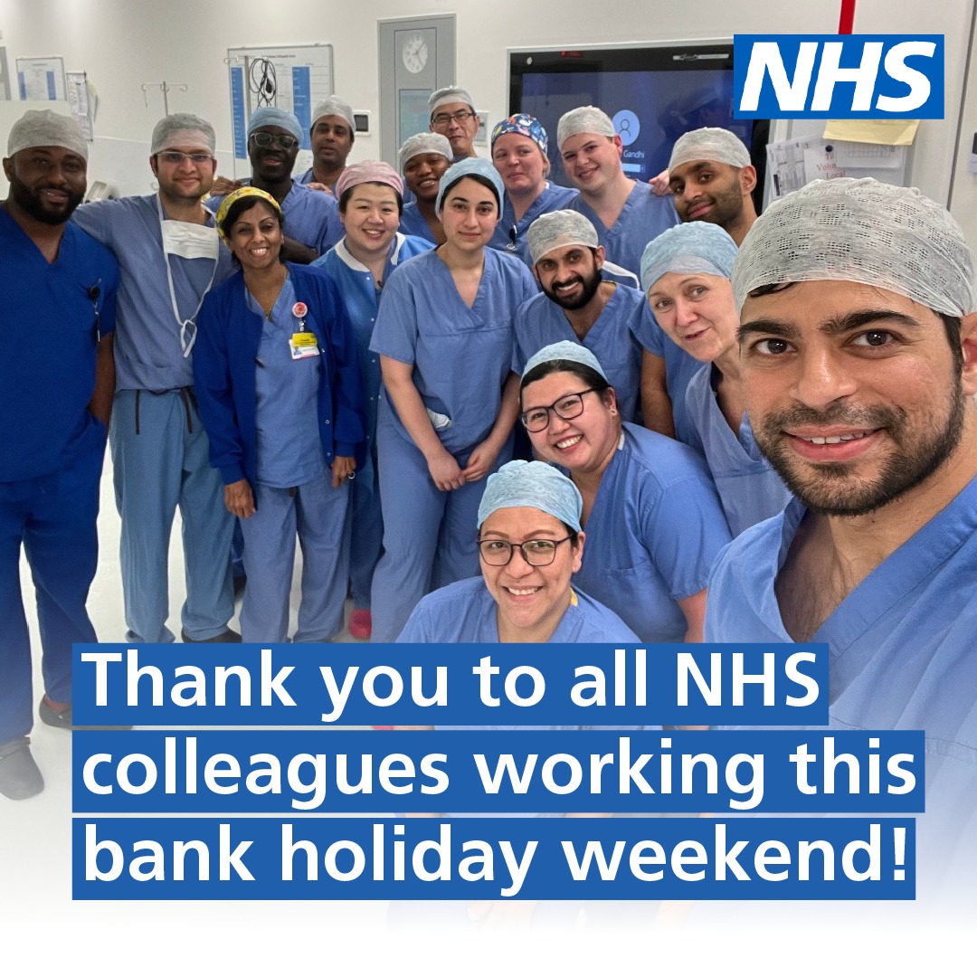 Thank you to everyone working across the NHS this bank holiday weekend. 💙 

If you need medical help, use 111 to get assessed and directed to the right place for you.