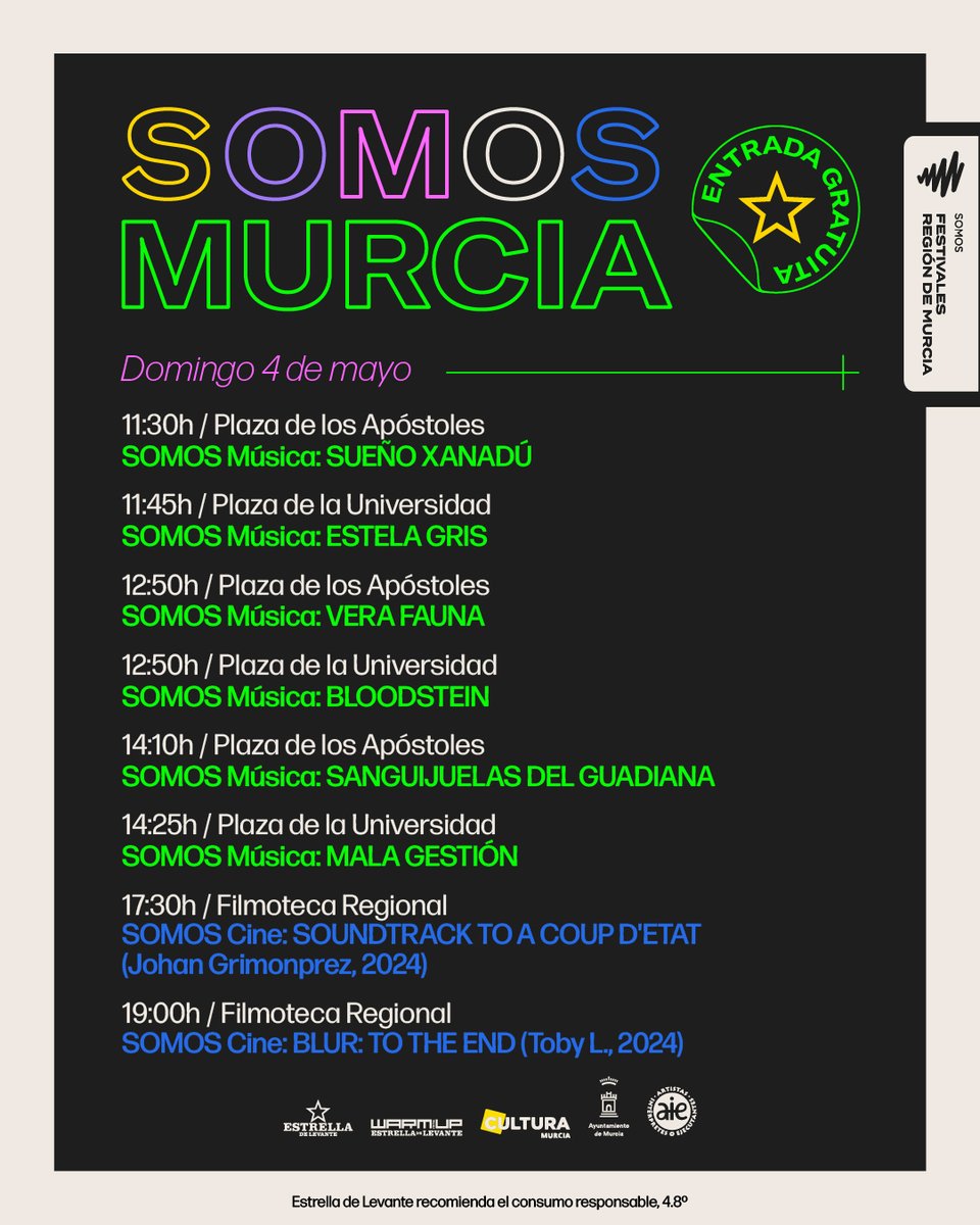WARM UP Estrella de Levante (@warmupfestival) on Twitter photo ¡SUPERAR LO DE #WARMUP2025 ES MENOS DURO CON #SOMOSMURCIA!
🔥Agenda de hoy:
🎙️Música
📍PLAZA DE LOS APÓSTOLES
11:30H <a href="/suenoxanadu/">Sueño Xanadú</a>
12:50H: <a href="/VeraFauna/">Vera Fauna</a>
14:10H: Sanguijuelas del Guadiana
📍PLAZA DE LA UNIVERSIDAD
11:45H: Estela Gris
12:50H: Bloodstein
14:25H: <a href="/malisimagestion/">Mala Gestión #grupodemusica</a> ¡SUPERAR LO DE #WARMUP2025 ES MENOS DURO CON #SOMOSMURCIA!
🔥Agenda de hoy:
🎙️Música
📍PLAZA DE LOS APÓSTOLES
11:30H <a href="/suenoxanadu/">Sueño Xanadú</a>
12:50H: <a href="/VeraFauna/">Vera Fauna</a>
14:10H: Sanguijuelas del Guadiana
📍PLAZA DE LA UNIVERSIDAD
11:45H: Estela Gris
12:50H: Bloodstein
14:25H: <a href="/malisimagestion/">Mala Gestión #grupodemusica</a>