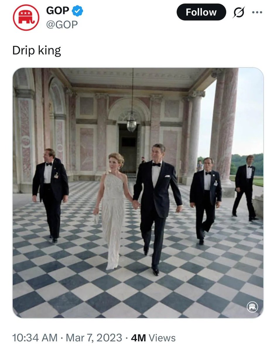 churnwell's tweet image. This is like when the Republicans were calling Ronald Reagan the #DripKing.