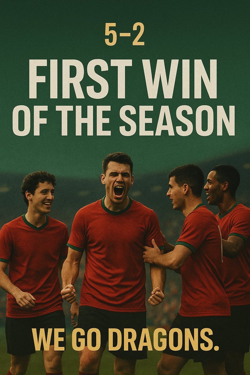 🔥 FIRST WIN OF THE SEASON! 🔥
The boys delivered 5–2 and we’re back on track! This is just the beginning.
The fire’s been lit. Hellankrough is rising. 🐉💪

#WeGoDragons #Hellankrough #Season7 #Footium