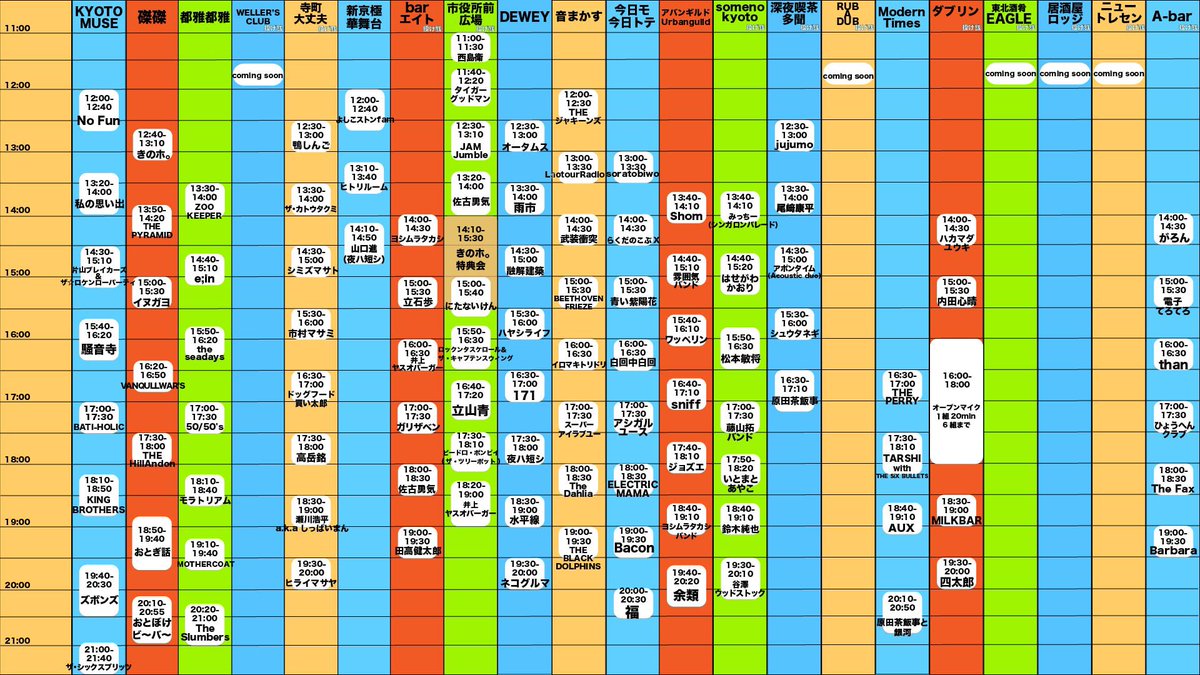 DEWEY会場のタイムテーブル公開されました！🌎

📍オータムス
📍雨市
📍融解建築
📍ハヤシライフ
📍171
📍夜ハ短シ
📍水平線
📍ネコグルマ

とスタートからエンドまでDEWEYブッキングによる最高のラインナップでお届けします！
ぜひぜひ！お待ちしてます！！