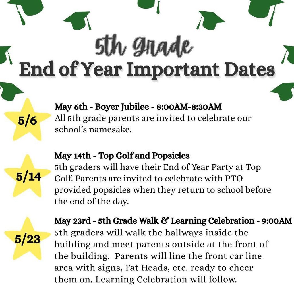 Attention 5th Grade Parents! Please take note of these important dates coming up.