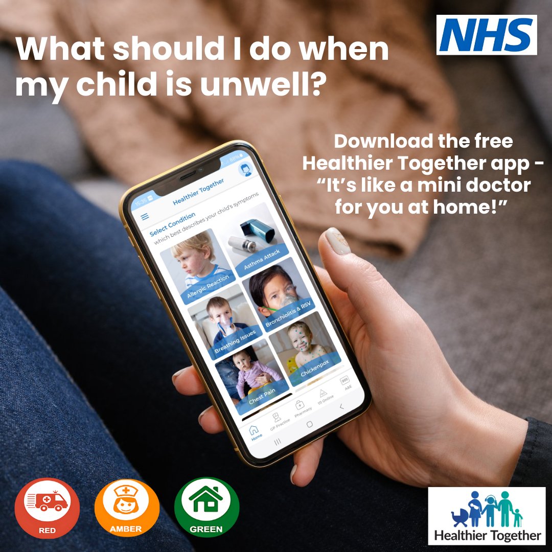 📢 Did you know? Healthier Together also has an app! 

Get instant access to trusted NHS advice on managing childhood illnesses, right at your finger tips. 

✅ Easy-to-use traffic light symptom checkers 
✅ Peace of mind for parents and carers 

Download: healthiertogether.app