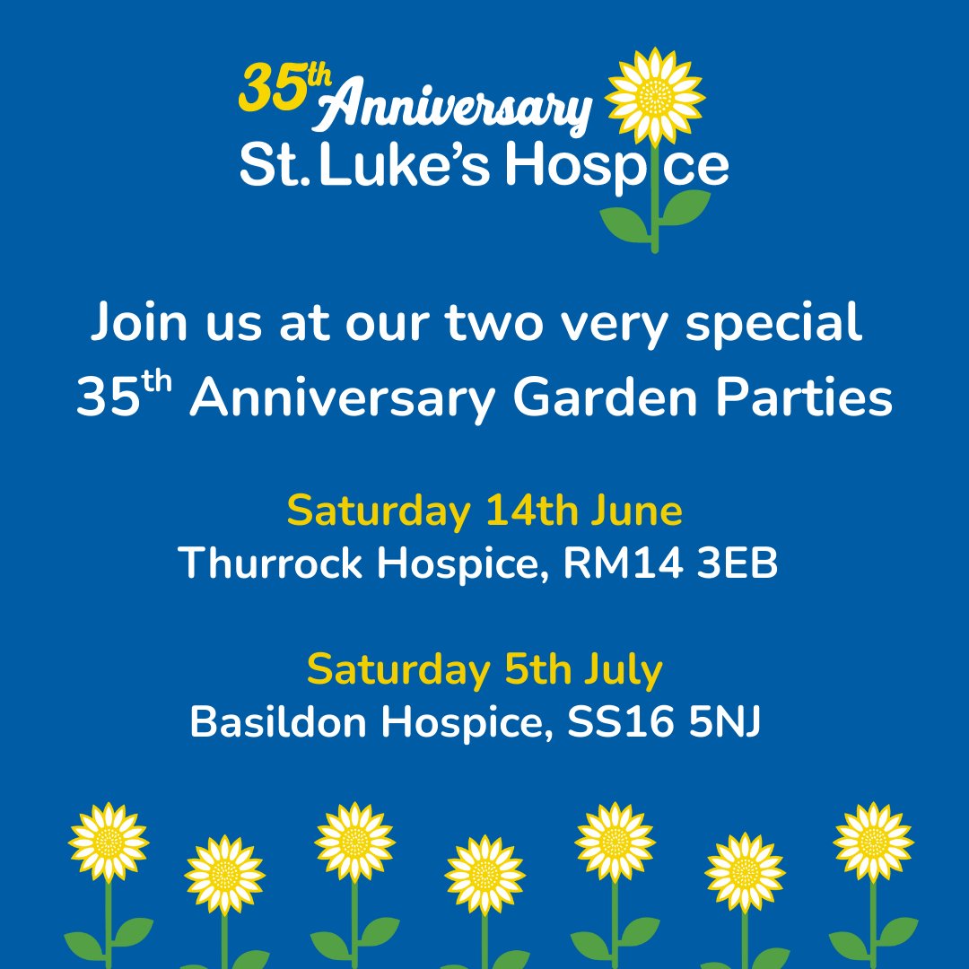 We are excited to invite you, your families and friends to join us at two very special 35th anniversary Garden Parties. Hosted in our much-loved Hospice gardens, we look forward to welcoming you to celebrate this special milestone.
Find out more here - stlukeshospice.com/garden-party