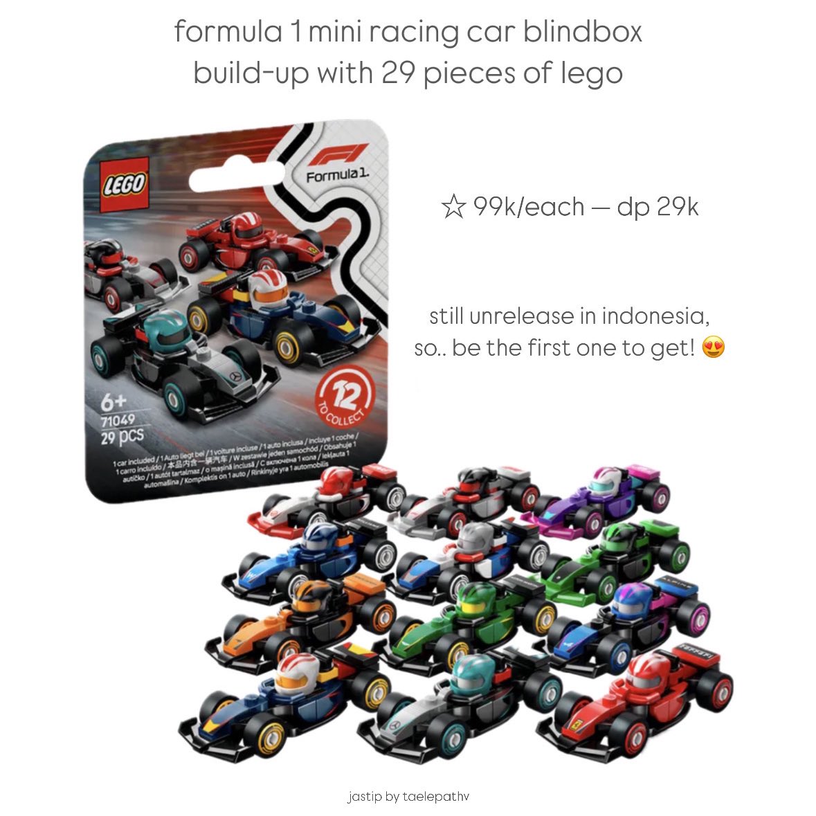 taelepathv's tweet photo. dear lego &amp; f1 lovers, this is for you! 💋

open pre-order : formula 1 mini racing car blindbox 🏎️💨🏁

close order 5 June ‘25 | limited slots | special self handcarry <3

ready ina 21 June ‘25 | pelunasan &amp; pengiriman bisa co 🍊 (gratong)

⌗ jastip ina murce lego f1 formula 1 https://t.co/WPgWNEt1Rg