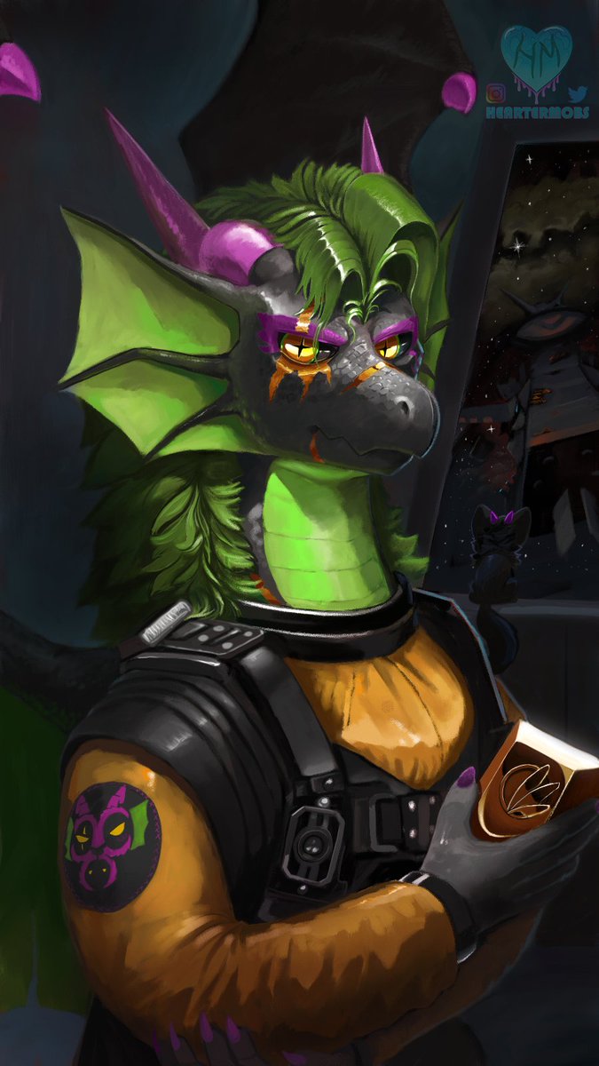 A new painting style, this time following oil painting methods using Corel Painter. 

Pirate captain <a href="/ChemicalHazard/">Chemical 🔞@ ACFI!</a>  is posing for a painting with the day's latest catch.
 
(Nothing but love for the Avali fans <3 ) 
#furry #furryart #dragon #avali