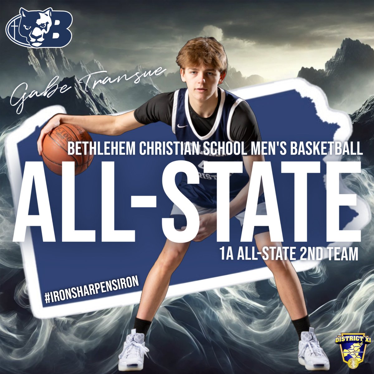 Congrats to Bethlehem Christian’s Gabe Transue 2026, on being named to the PA Boys Basketball Class 1A All-State Second Team! A 3-year starter &amp; captain, Gabe led BCS to a 26-3 season, District XI 1A title &amp; deep state run! #IronSharpensIron ⚔️ #AllState #PAHoops #BCSPanthers