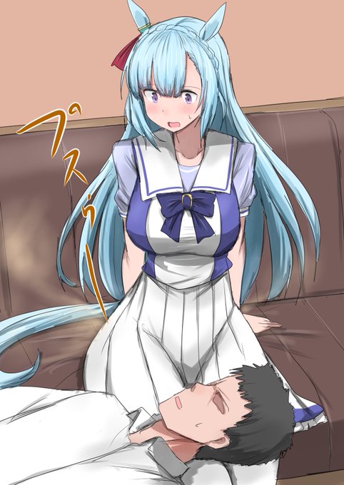 お題のトレーナーを膝枕してる最中に催して恥じらいながらすかしっ屁をするメジロアルダンちゃんです。 