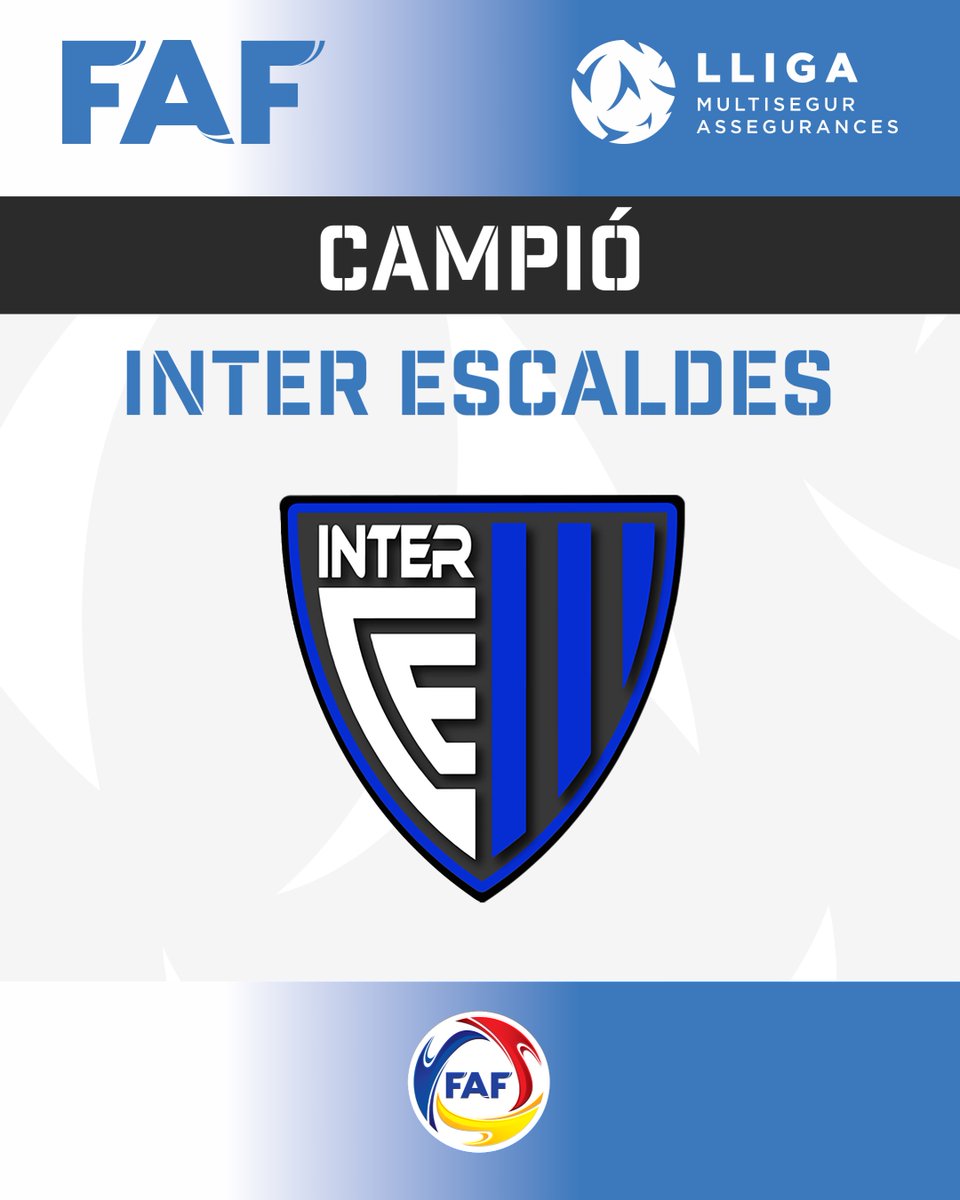 🎉🎉 L' <a href="/interescaldes/">Inter Club Escaldes</a> CAMPIÓ de la Lliga <a href="/multisegur/">multisegur</a> Assegurances 2024/25! 🔵⚫️

🏆 Enhorabona escaldencs!! 🇦🇩🇦🇩

🇪🇺 L'equip es guanya el bitllet per a la <a href="/ChampionsLeague/">UEFA Champions League</a>