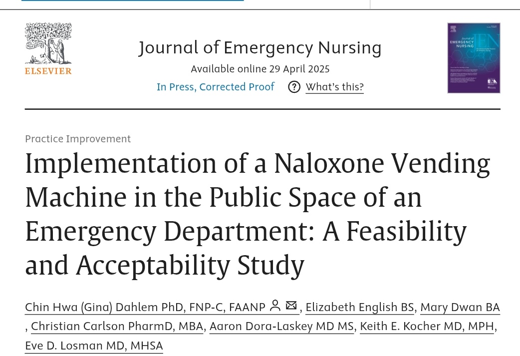 Free naloxone +24/7 access = fewer overdose deaths 🙅‍♂️ | <a href="/JEmergNurs/">The Journal of Emergency Nursing</a>

Study shows ER vending machines reach those who’d otherwise go without (46%). Time to expand this model! 

#Naloxone #HealthEquity #EmergencyMedicine #HarmReduction #Opioids #PublicHealth
sciencedirect.com/science/articl…