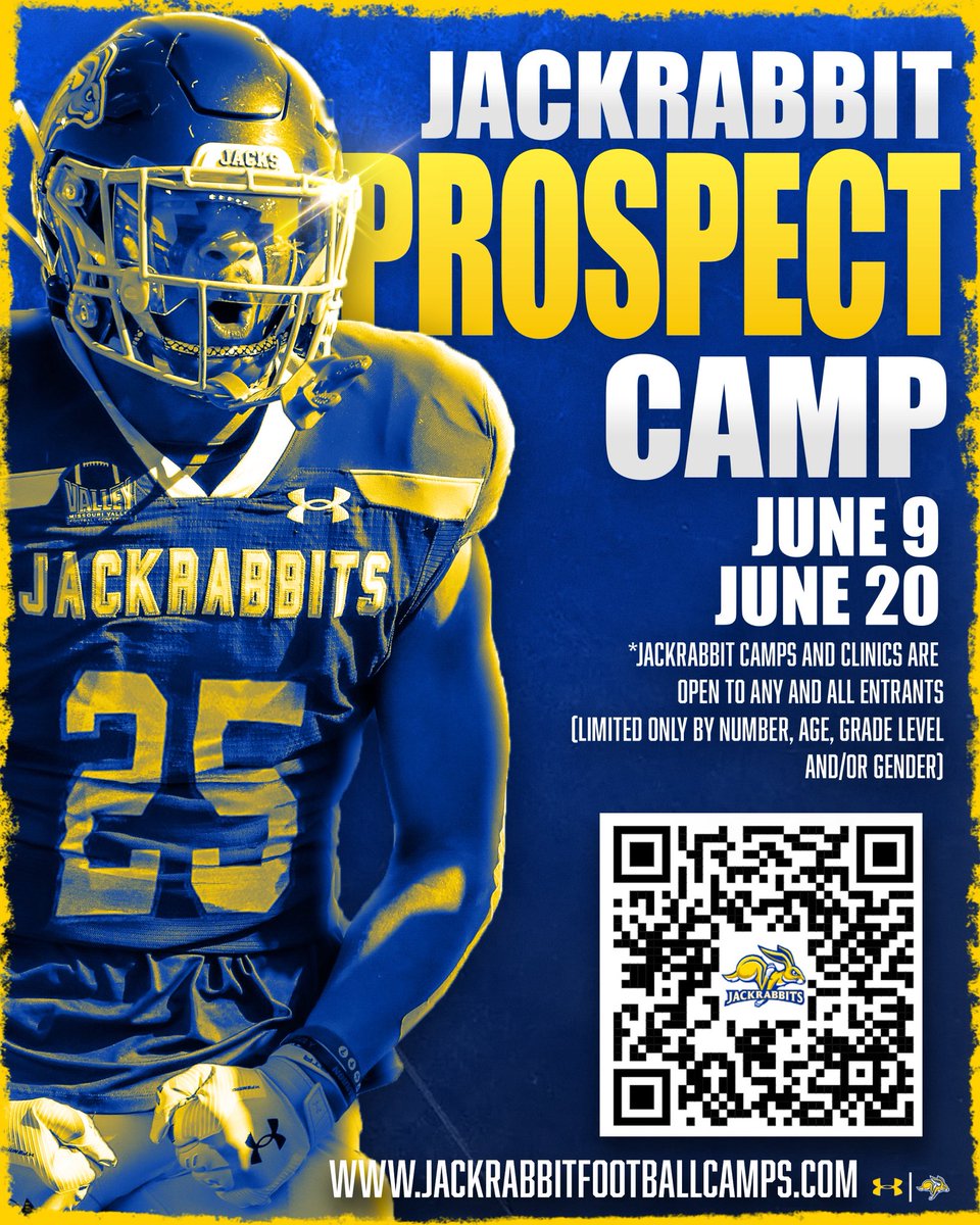Tyler Wrice (@gmwrice) on Twitter photo 25 Years of Evaluating The Midwest’s Top Talent!
Spots are filling up fast for the 2025 <a href="/GoJacksFB/">SDSU Football</a> Prospect Camps!
Take advantage of this opportunity to be coached and evaluated by the SDSU coaching staff and coaches from DII, DIII, and NAIA football programs.
📅 Dates:
June 25 Years of Evaluating The Midwest’s Top Talent!
Spots are filling up fast for the 2025 <a href="/GoJacksFB/">SDSU Football</a> Prospect Camps!
Take advantage of this opportunity to be coached and evaluated by the SDSU coaching staff and coaches from DII, DIII, and NAIA football programs.
📅 Dates:
June