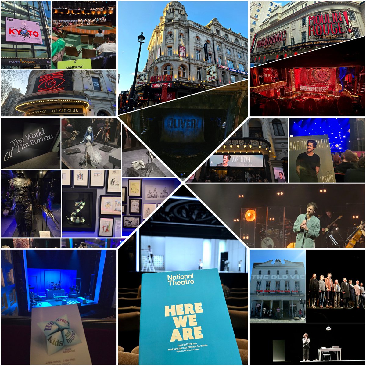 In the past month: Kyoto, Cabaret, Oliver, World of Tim Burton exhibition, Moulin Rouge, Aaron Tveit, We Aren't Kids Anymore, Here We Are, The Brightening Air, Krapp's Last Tape.