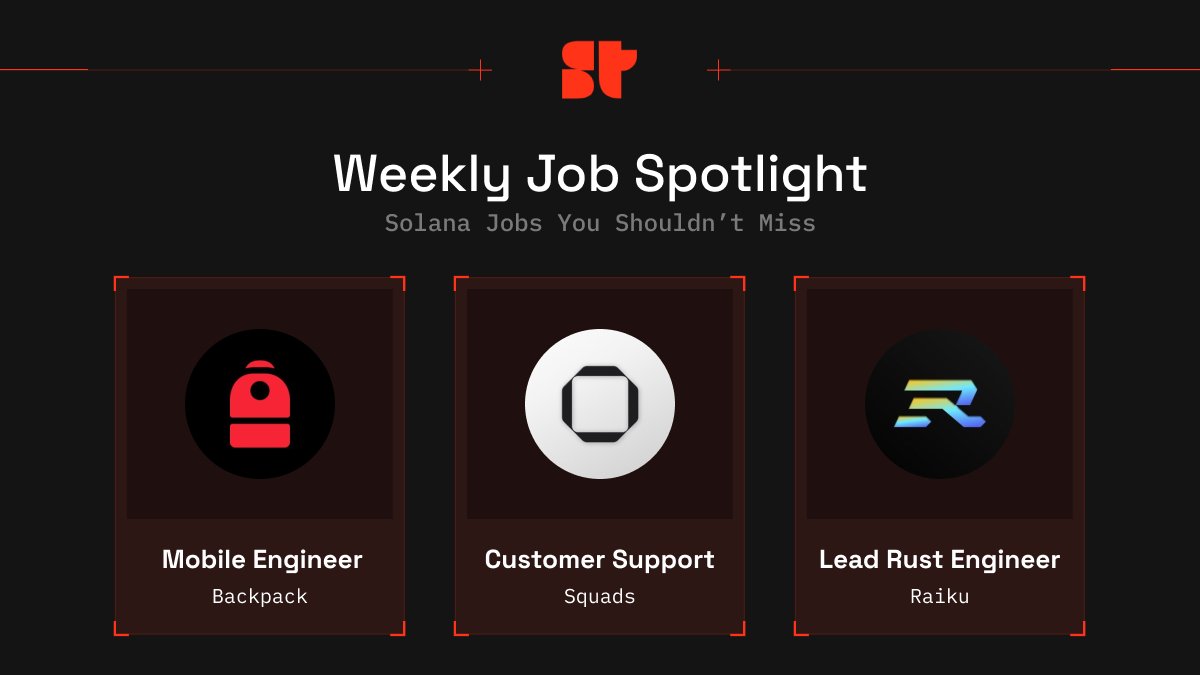 Weekly Job Spotlight

Looking for a new job in the Solana ecosystem?

Here are this week's hottest job openings that we are actively hiring for.

Find all details below and join the Superteam Talent Network to get considered for all relevant open jobs on Solana ⤵️