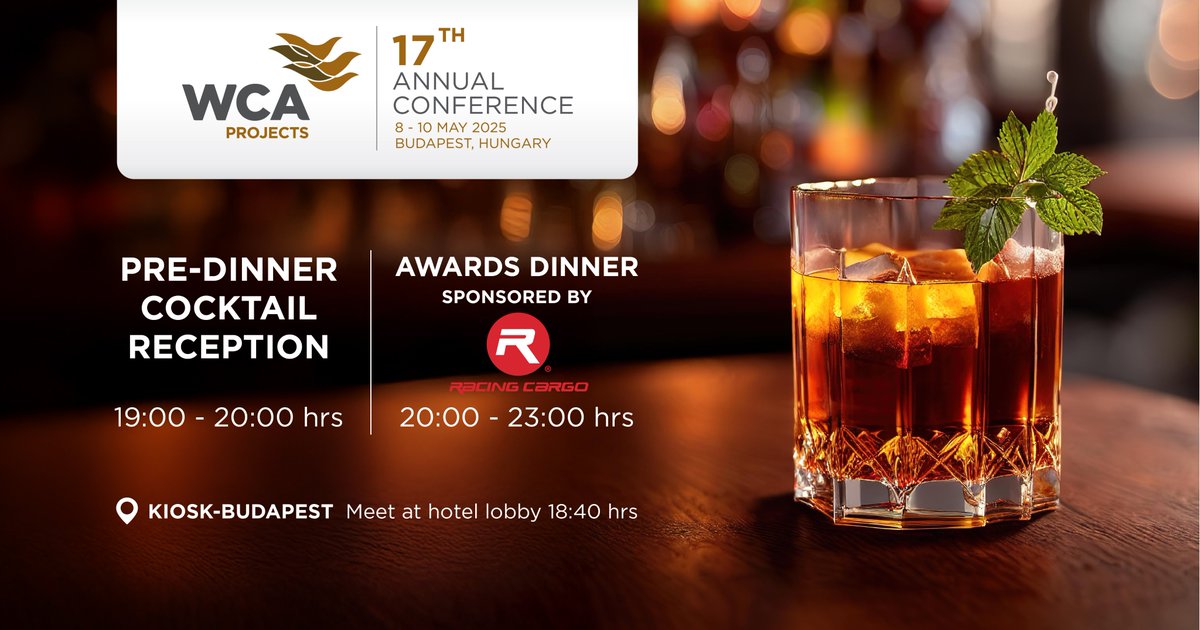 WCA_Projects's tweet image. Join us this evening for one of the biggest highlights of the #WCAProjects Annual Conference 2025!

Don’t miss the moment we reveal the Best Projects Partner Awards 2024 winners!

Thank you Racing Cargo, our Awards Dinner Sponsor.

#WCAProjects2025 #ProjectLogistics #ProjectCargo
