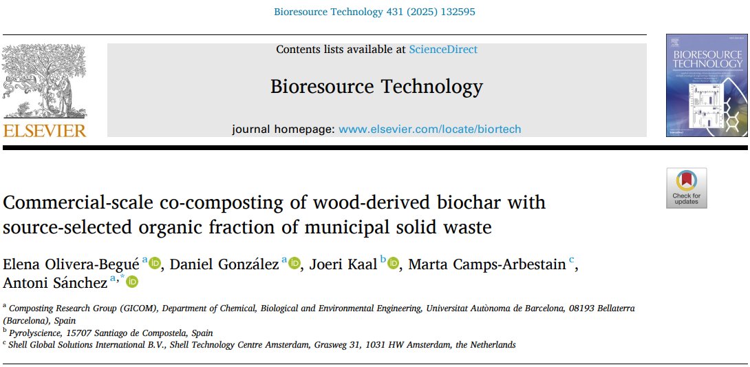 Dani González (@dgonzalezale) on Twitter photo It's been a year since we started with this work, aiming at unveiling the potential of biochar to improve OFMSW composting and mitigate the process gaseous emissions at commercial-scale
<a href="/EOliveraBegue/">Elena Olivera Begué</a> <a href="/AntoniTonacho/">Toni Sánchez</a> <a href="/GICOM11/">GICOM</a>
Check the outcomes here:
doi.org/10.1016/j.bior… It's been a year since we started with this work, aiming at unveiling the potential of biochar to improve OFMSW composting and mitigate the process gaseous emissions at commercial-scale
<a href="/EOliveraBegue/">Elena Olivera Begué</a> <a href="/AntoniTonacho/">Toni Sánchez</a> <a href="/GICOM11/">GICOM</a>
Check the outcomes here:
doi.org/10.1016/j.bior…