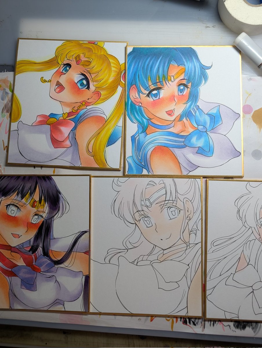 美少女パラダイス頒布予定の
小色紙進捗です。
主催者様に提出用の二枚は完成しました。
マッキーさんとフラウさんです。
次はセーラー戦士の皆さんにかかっています。
今日中に終わるかな?💦
#美少女パラダイスGWSP
#美少女パラダイス