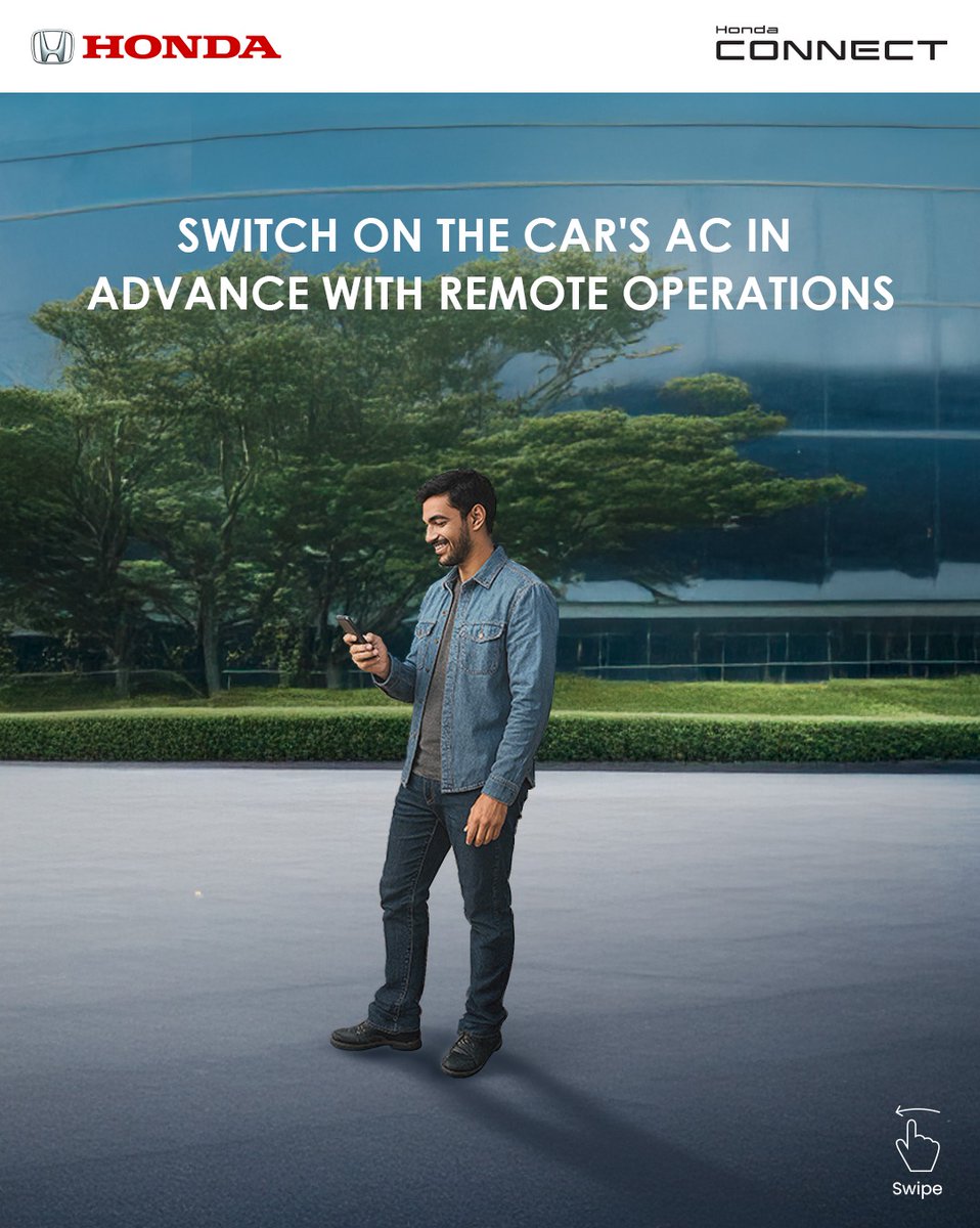 HondaCarIndia's tweet photo. Step into comfort, even before you start the drive. Remotely switch on the AC with Honda Connect and beat the summer heat.
#HondaCars #HondaCarsIndia #HondaConnect #HondaElevate https://t.co/uBaVa0cbXU