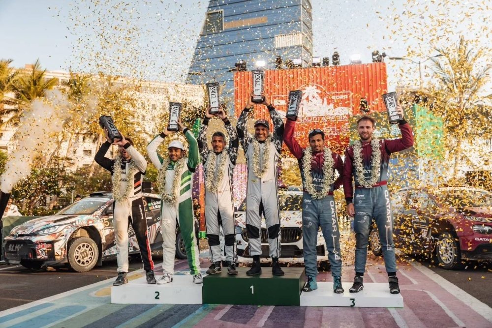 alkassenglish's tweet image. Qatar’s Nasser Al Attiyah dominates the inaugural Rally Saudi Arabia, claiming his 89th MERC win with co-driver Candido Carrera! 

Despite a puncture, the five-stage victory boosts his bid for a 20th Middle East Rally title.
#MERC #RallySaudi #NasserAlAttiyah #Motorsport