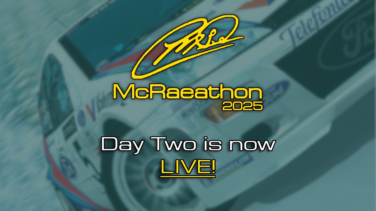 Hello again. Welcome back to McRaeathon

#MCRAEATHON 2025 IS LIVE!

We‘re on Day Two of our two day racing event that‘s raising money for <a href="/gwguk/">Get Well Gamers UK</a>. Yesterday, we zoomed past £100 and raised £145. Today we want to go flat out past £200, but we need your help

twitch.tv/mcraeathon