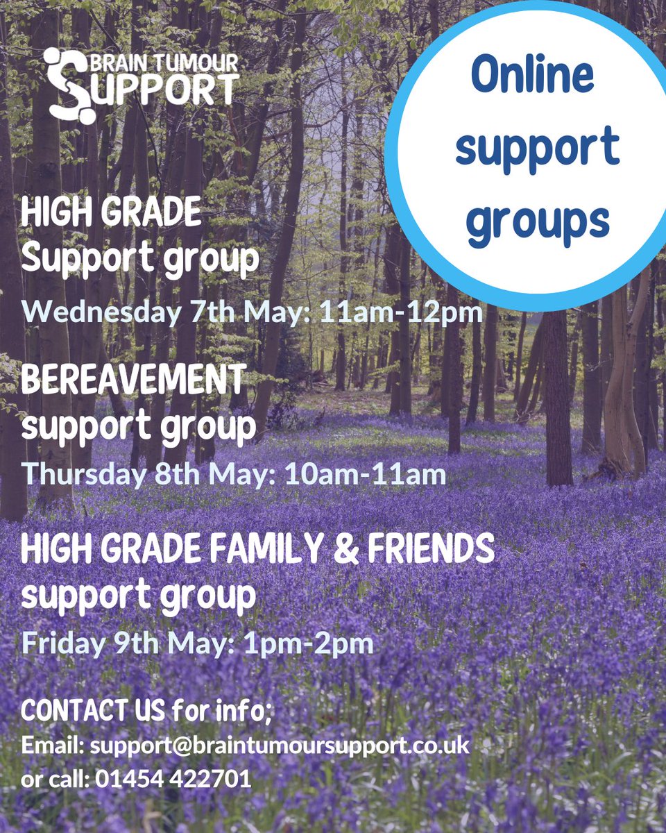 Brain Tumour Support π (@braintumoursupp) on Twitter photo We are looking forward to seeing you this week online for our support sessions. They are a great way to connect with other people who really understand what you are going through.
01454 422701 / support@braintumoursupport.co.uk
#braintumoursupport We are looking forward to seeing you this week online for our support sessions. They are a great way to connect with other people who really understand what you are going through.
01454 422701 / support@braintumoursupport.co.uk
#braintumoursupport