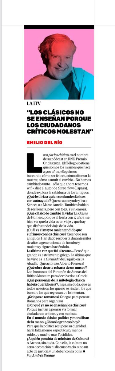 Las Humanidades clásicas sirven para proteger y defender la democracia porque forman ciudadanos críticos 
Lo reivindico en #CarpeDiem
👉elmundo.es/la-lectura/202…