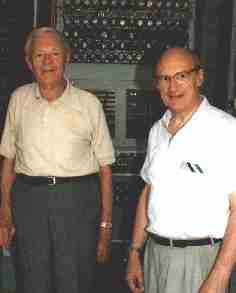 tnmoc's tweet image. One of #BletchleyPark's finest is being honoured🎉 
Bill Tutte, whose #Codebreaking work on the Lorenz cipher was vital in WWII, is featured on a #VEDay80 stamp! His genius helped pave the way for #Colossus, now residing at TNMOC.
Bill is pictured with our founder, Tony Sale.