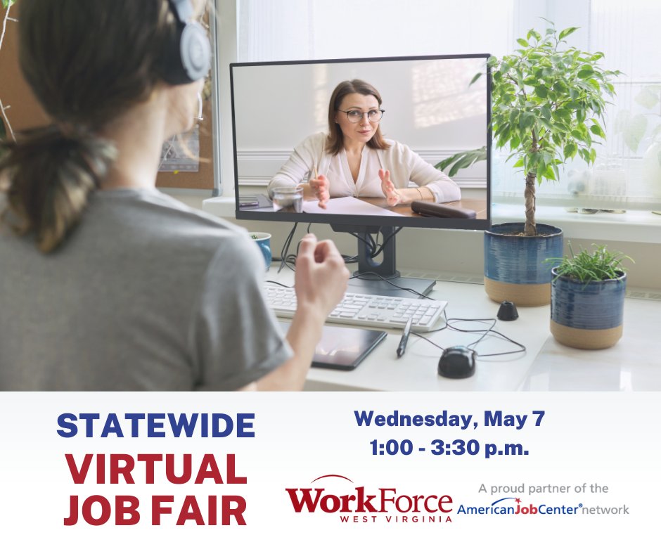 📣 Attention WV Employers! Register now for the WorkForce WV Statewide Virtual Job Fair on May 7 from 1:00-3:30 p.m. and meet motivated job seekers. Register today! bit.ly/3YLHAHJ