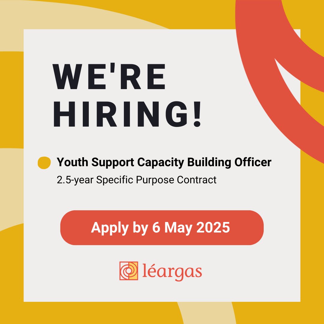 📢 Just two days left to apply!

We are seeking an enthusiastic and driven individual to join the Léargas team as Youth Support Capacity Building Officer. 

Apply now: bit.ly/3Sgfe4n

#JobFairy #IrishJobs #Hiring