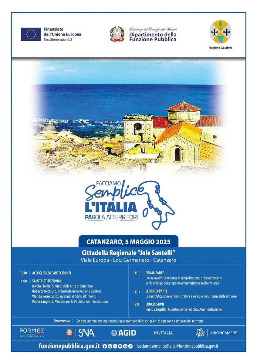 Paolo Zangrillo (@paolo_zangrillo) on Twitter photo Domani a Catanzaro per una nuova tappa di Facciamo semplice l’Italia, l’iniziativa di <a href="/FunzPub/">Dipartimento della funzione pubblica</a> che attraversa il Paese per costruire, insieme, una Pubblica amministrazione più semplice, più vicina, più efficace.
La semplificazione si costruisce con i territori, passo dopo passo. Domani a Catanzaro per una nuova tappa di Facciamo semplice l’Italia, l’iniziativa di <a href="/FunzPub/">Dipartimento della funzione pubblica</a> che attraversa il Paese per costruire, insieme, una Pubblica amministrazione più semplice, più vicina, più efficace.
La semplificazione si costruisce con i territori, passo dopo passo.