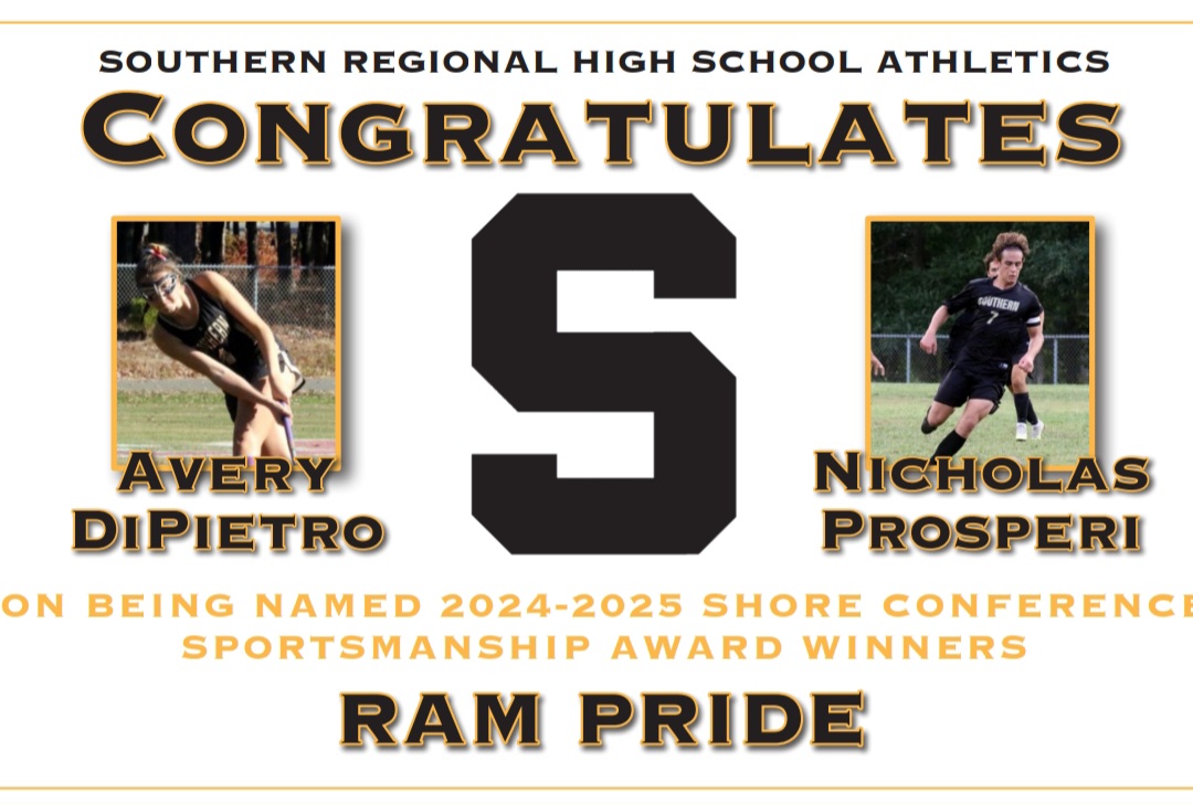 Excited 2 celebrate student athletes &amp; adult award winners at the 2024-2025 <a href="/ShoreSports_NJ/">Shore Conference</a> Sportsmanship Ceremony. Special congratulations to Southern Regional representatives Avery DiPietro and Nick Prosperi. <a href="/SRFieldHockey/">Southern Field Hockey</a> <a href="/srhsgbball/">srhsgbball</a> <a href="/SRRamsSoccer/">Southern Soccer</a> <a href="/shoresportsman/">Kevin Williams</a> <a href="/JSSInsider/">Shore Sports Insider</a>