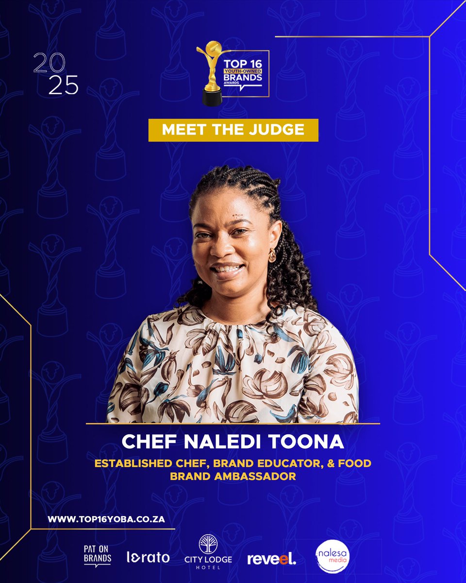 Meet Chef Naledi, returning judge for the #Top16YOBAs! Award-winning chef, food ambassador &amp; content creator. Featured on TV &amp; international media publications, she's a culinary expert aiming to inspire people to create unforgettable moments #MeetTheJudges