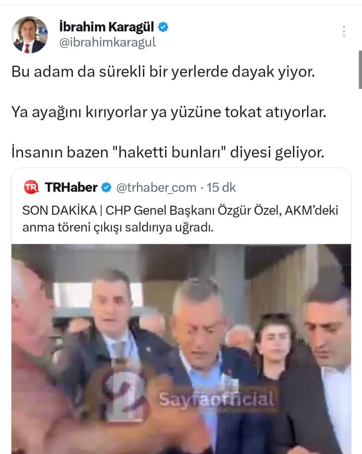 Sana sildiğin bu paylaşımı yedirmezsek bize de yazıklar olsun. Azmettirici ahlaksızlar. 

CHP Genel Başkanı’na saldırabilme cesareti bulduğunuz, kendinizi dokunulmaz sandığınız bu saltanat bitecek çok az kaldı.