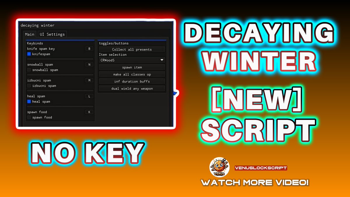 venuslockscript's tweet image. 💥 NEW DECAYING WINTER SCRIPT GUI 💥
✅ Auto Heal
✅ Mod Weapon
✅ UNDETECTED
📥 Get it here:: [venuslockscript.com/decaying]

#RobloxScript #DecayingWinter #RobloxExploits #autofarm #robloxscripts