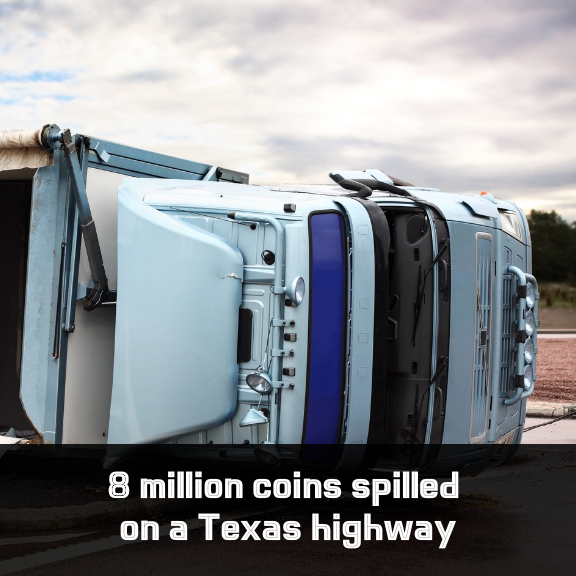shinO7_O7's tweet photo. 💸 8 million coins spilled on a Texas highway!
An armored truck carrying $800,000 in dimes overturned, flooding the road with change.
Industrial vacuums, brooms, even bare hands were used to clean up.
But some coins? Lost to the mud forever.
#TexasTruckCrash #CoinSpill #HighwayChaos #USNews #OddNews