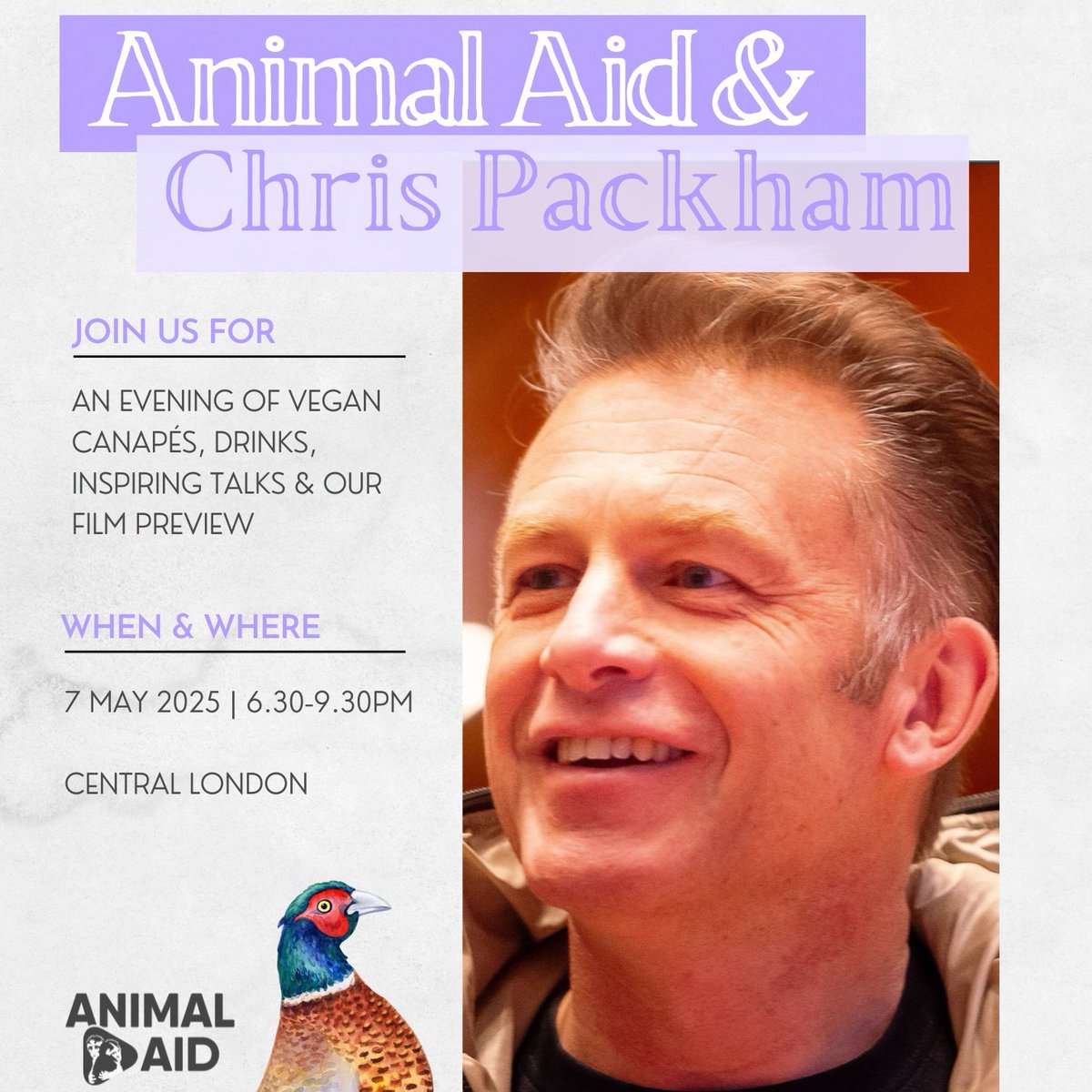Animal Aid (@animalaid) on Twitter photo Meet Chris Packham at Animal Aidās supportersā evening
Limited spaces available
Plus a goody bag worth £25
Join us on Wednesday 7th May in London, for an evening of canapƩs, inspiring talks & a preview of our new campaign film
email joy@animalaid.org.uk for tickets Meet Chris Packham at Animal Aidās supportersā evening
Limited spaces available
Plus a goody bag worth £25
Join us on Wednesday 7th May in London, for an evening of canapƩs, inspiring talks & a preview of our new campaign film
email joy@animalaid.org.uk for tickets
