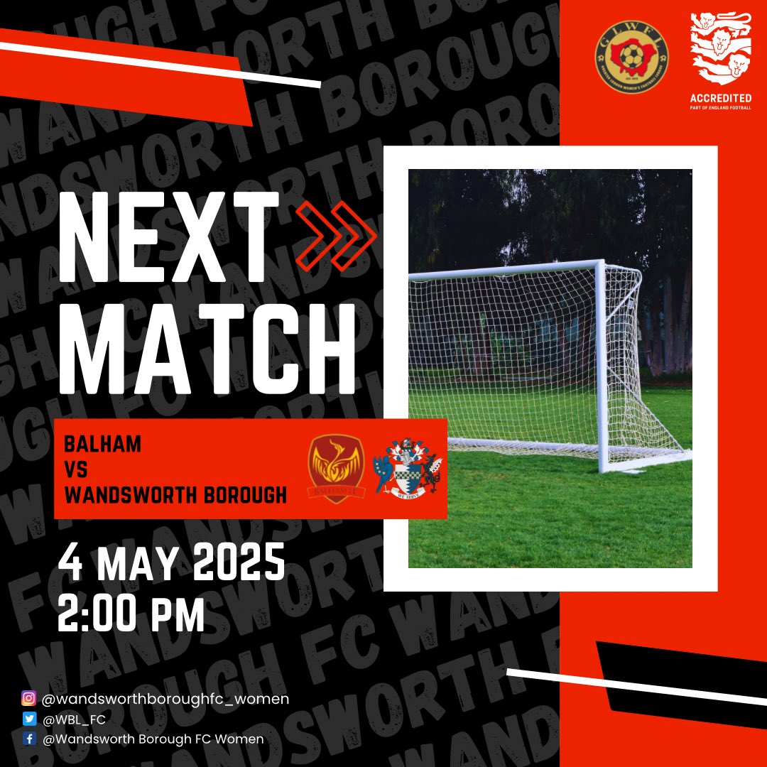 This Sunday we take on @balhamfcwomen in the penultimate game of the season. 

Let’s go Boro ❤️🖤

📍 Tooting &amp; Mitcham Utd FC - Bishopsford Rd