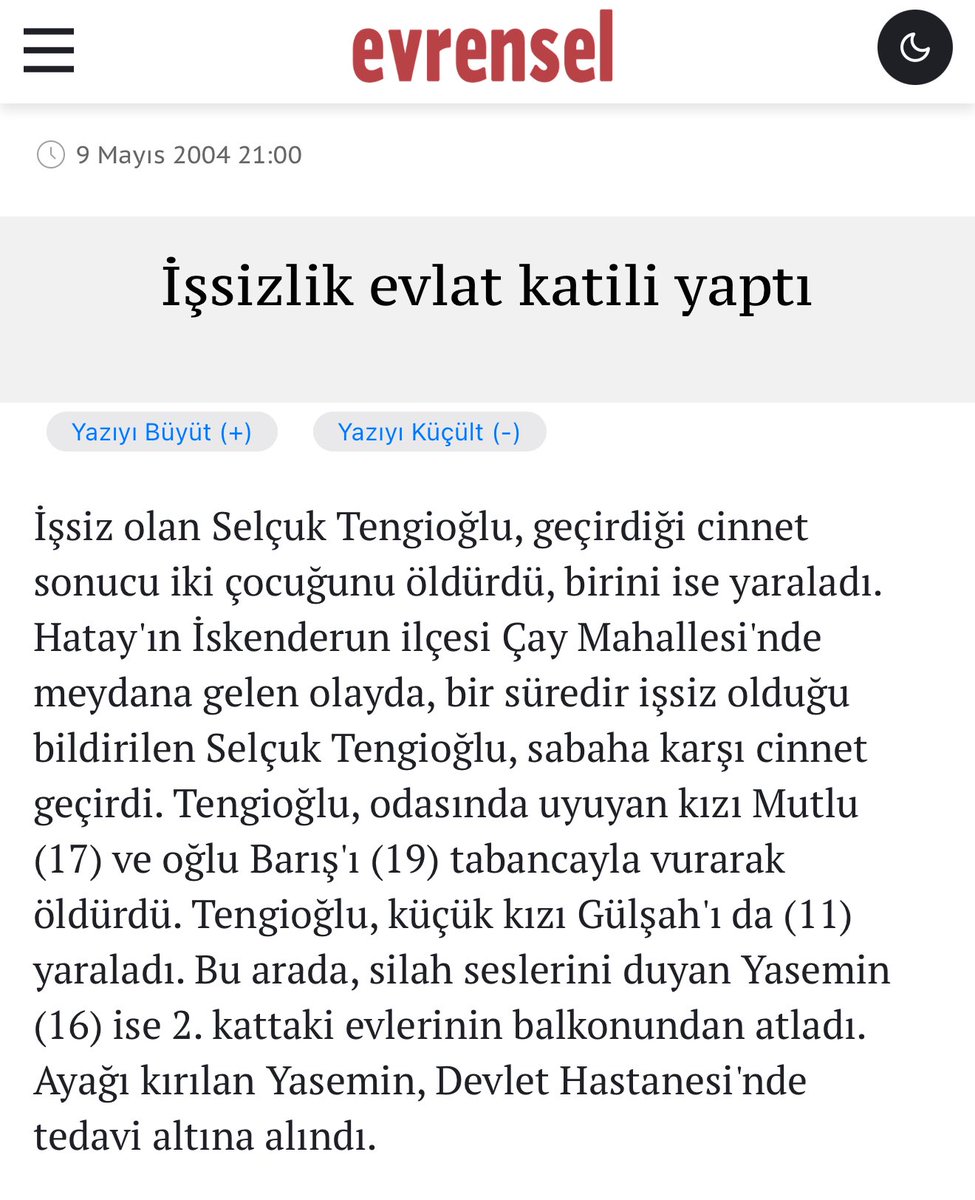 muratagirel's tweet photo. CHP Genel Başkanı Özgür Özel’e saldıran kişinin adı Selçuk Tengioğlu olarak açıklandı.

Aynı isim, 2004’te iki evladını öldüren ve birini yaralayan bir kişinin haberiyle Evrensel gazetesinde yer alıyor:
https://t.co/Q1s4xTVWRw

Aynı kişi mi, isim benzerliği mi henüz doğrulanmış değil.Yetkililerin yapacağı açıklamada ortaya çıkacak.