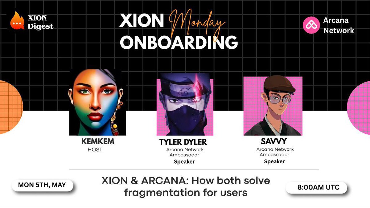 XION Digest (@xiondigest) on Twitter photo XION Onboarding with Arcana Network
We have collaborated with <a href="/ArcanaNetwork/">Arcana Network</a> to talk about Chain Abstraction and how both blockchain solves fragmentation in Web3.
Note: Arcana and Xion share common goal through chain abstraction.
Set a reminder โฌ x.com/i/spaces/1OyJAโฆ XION Onboarding with Arcana Network
We have collaborated with <a href="/ArcanaNetwork/">Arcana Network</a> to talk about Chain Abstraction and how both blockchain solves fragmentation in Web3.
Note: Arcana and Xion share common goal through chain abstraction.
Set a reminder โฌ x.com/i/spaces/1OyJAโฆ