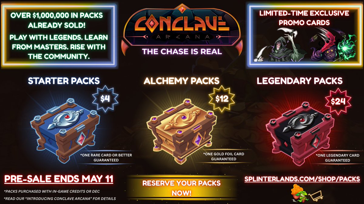 🎮 Card gamers. Strategy players. You want action? You’ll find it here.

🔥 Only 1 week left!
💸Over $1,000,000 in Conclave Arcana packs already sold.
⚔️ Play with legends. Learn from masters. Rise with the community.
💰 Built on blockchain. Powered by players.
🕒 Pre-sale ends