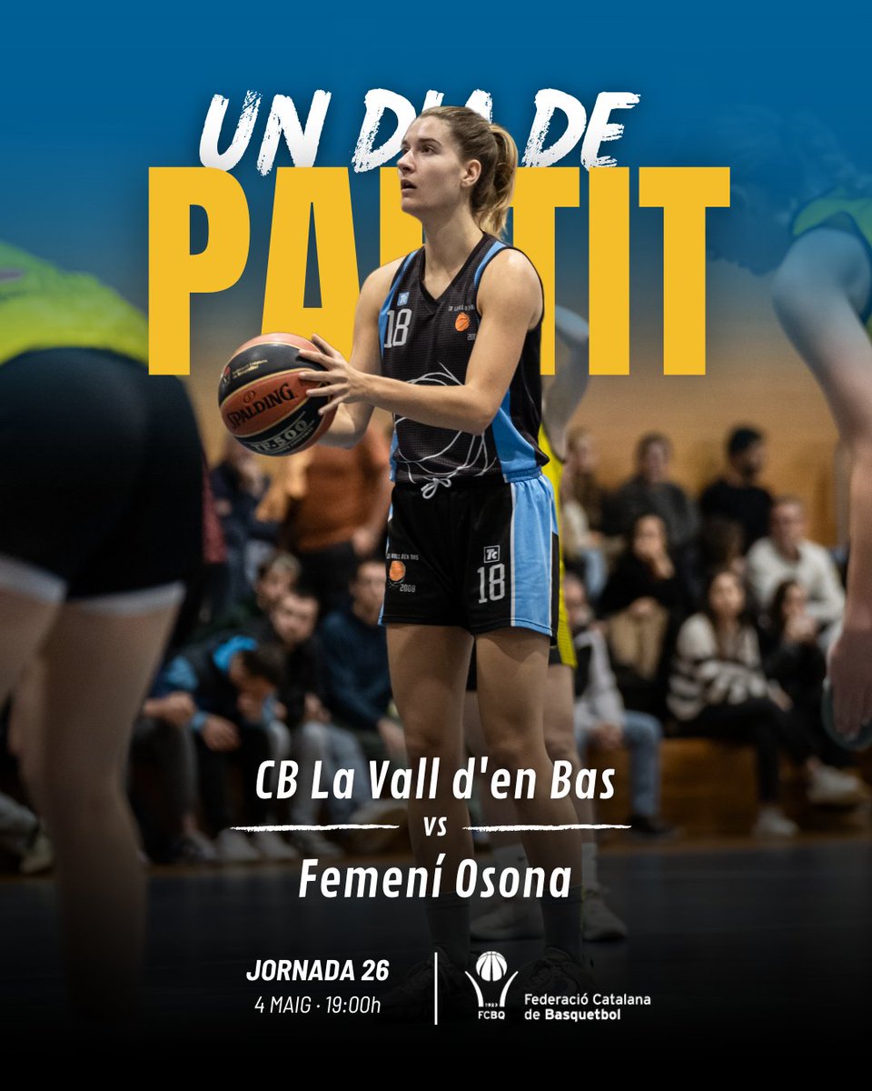 💥 𝙂𝘼𝙈𝙀 𝘿𝘼𝙔 💥

🆚 <a href="/femeniosona/">Femení Osona</a>
📆 Diumenge 04/05
🕑 19:00h
🏀 1a catalana fem.
📍 Pavelló Sant Esteve d'en Bas

🥁 No ens fallis i vine a animar! T'esperem al pavelló! 🔥

🔵⚫

#SomhiEnbas #LaVallBull #FemClub