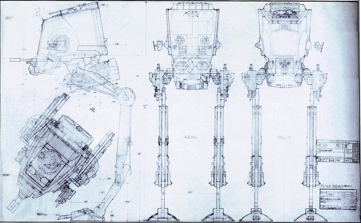 On May 4th, Star Wars Day, We have a technical illustration of an AT-ST. These vintage blueprints look great and can be transferred to CAD very economically! Give us a try @ImperialArmyProcurement #maytheforcebewithyou #starwars #Cad #engineering