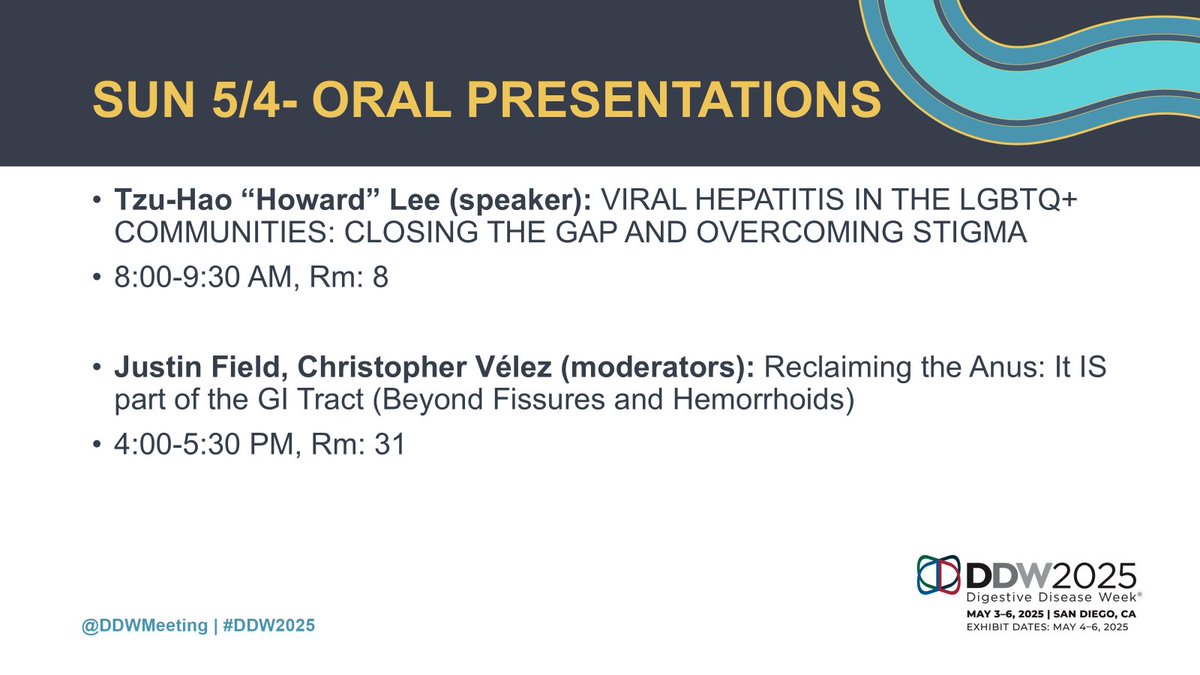 Rainbows in Gastro (@rainbowingastro) on Twitter photo Good morning #DDW2025!☕️
Friendly reminder: there will be 2⃣ oral🏳️🌈presentations today by <a href="/HowardTLeeMD/">Howard T. Lee MD FAST</a>, <a href="/Chris_Velez_MD/">Christopher_Velez_GI</a> & #Justinfield!
Also, don't forget about the annual #RIG social from 6-9 pm, organized by <a href="/doctornikkid/">Nikki Duong, M.D.</a> & our team. See you soon!🙌
#GITwitter #LiverTwitter Good morning #DDW2025!☕️
Friendly reminder: there will be 2⃣ oral🏳️🌈presentations today by <a href="/HowardTLeeMD/">Howard T. Lee MD FAST</a>, <a href="/Chris_Velez_MD/">Christopher_Velez_GI</a> & #Justinfield!
Also, don't forget about the annual #RIG social from 6-9 pm, organized by <a href="/doctornikkid/">Nikki Duong, M.D.</a> & our team. See you soon!🙌
#GITwitter #LiverTwitter