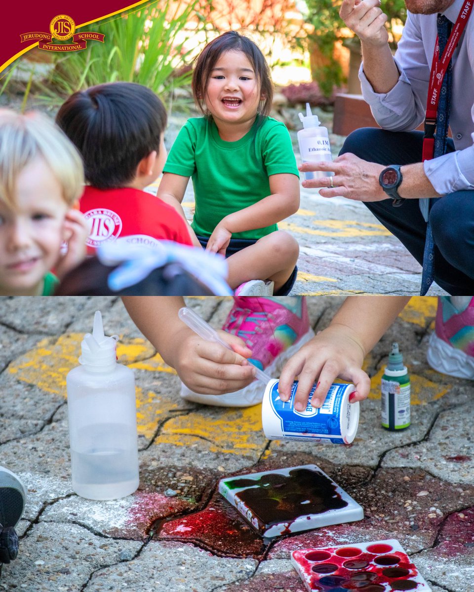Our Kindy Hornbill students took part in two engaging experiments: creating fizzing bubbles using baking soda, vinegar, and colouring, as well as producing bubbles with a glycerine solution. #JerudongInternationalSchool #JISBrunei