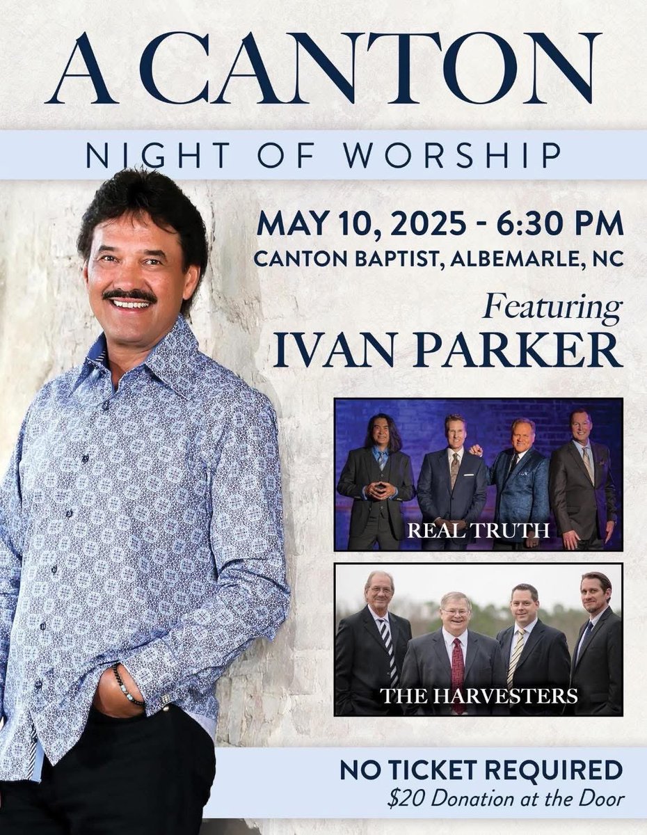 Come see The Harvesters Quartet, Real Truth Revival, and Josh and me Ivan Parker in Albermarle, NC!