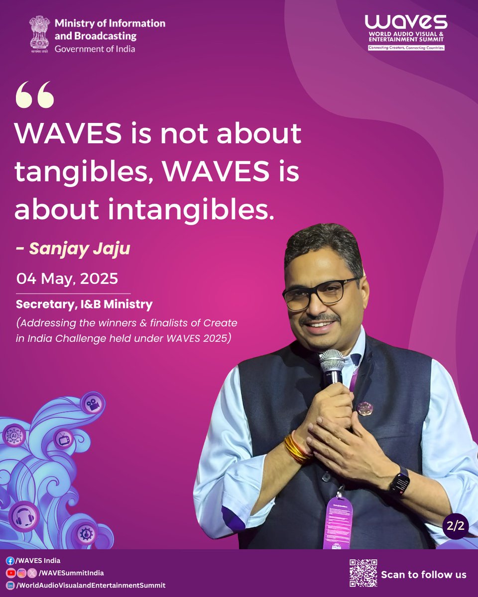 WAVESummitIndia's tweet image. Sanjay Jaju, Secretary, I&amp;amp;B Ministry encouraged the winners and finalists of various competitions under #CreateinIndiaChallenge Season-1, as part of #WAVES2025.

#WAVES #WAVESIndia #WAVESummit #WAVESummitIndia