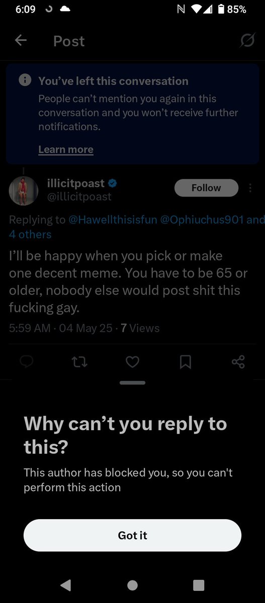 Usually they stop responding after I send 8 or so memes without actually typing any response but this dude kept going for awhile. I don't think he got that I don't care. I only scanned his messages for relevance on a meme I wanted to send back. 🤣