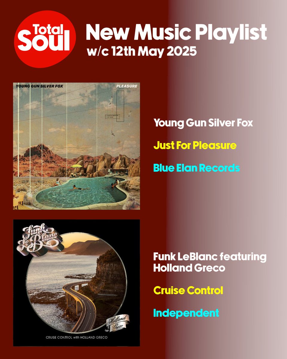 Total Soul (@totalsoulradio) on Twitter photo NEW ON THE <a href="/totalsoulradio/">Total Soul</a> PLAYLIST THIS WEEK:
🔴 Just For Pleasure from <a href="/WestEndCoast/">Young Gun Silver Fox</a> (on <a href="/blueelanrecords/">Blue Élan Records</a>)
🔴 Cruise Control from <a href="/FunkLeBlanc/">funkleblanc</a> featuring <a href="/hollandgreco/">Holland Greco</a>
Listen online, on app and on Alexa!
#totalsoul #newmusic #newsoul #nusoul #soul #music #lovesoul #new NEW ON THE <a href="/totalsoulradio/">Total Soul</a> PLAYLIST THIS WEEK:
🔴 Just For Pleasure from <a href="/WestEndCoast/">Young Gun Silver Fox</a> (on <a href="/blueelanrecords/">Blue Élan Records</a>)
🔴 Cruise Control from <a href="/FunkLeBlanc/">funkleblanc</a> featuring <a href="/hollandgreco/">Holland Greco</a>
Listen online, on app and on Alexa!
#totalsoul #newmusic #newsoul #nusoul #soul #music #lovesoul #new