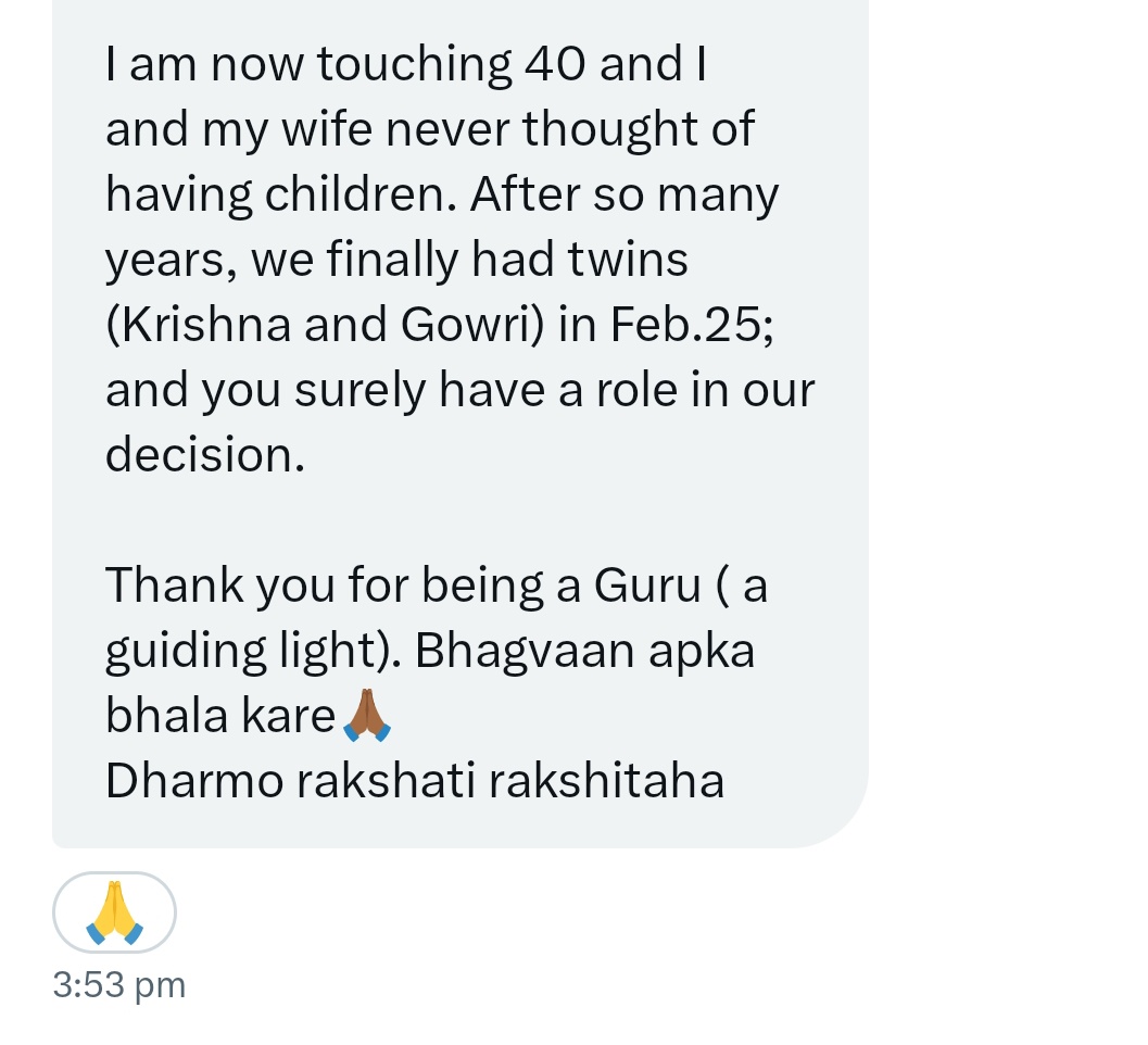 ankitatIIMA's tweet photo. 💥I feel blessed for having caused this change.

Two Hindu warriors born to a parent at the age of 40 🙏

At this stage every birth counts for Dharm. https://t.co/K7okaqbf6I